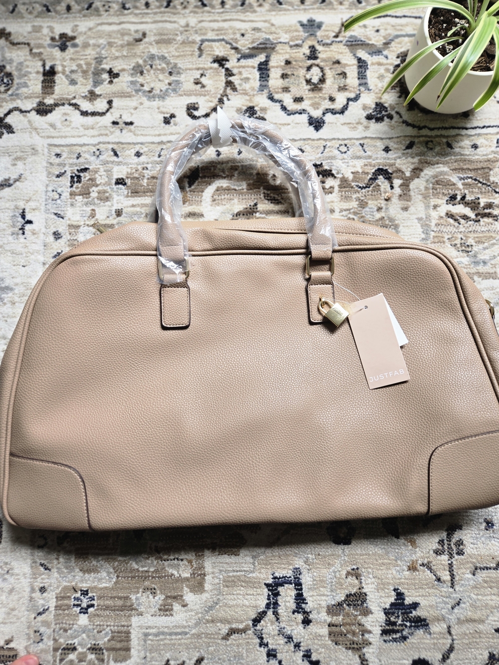 Beige Weekender Travel Bag Tote